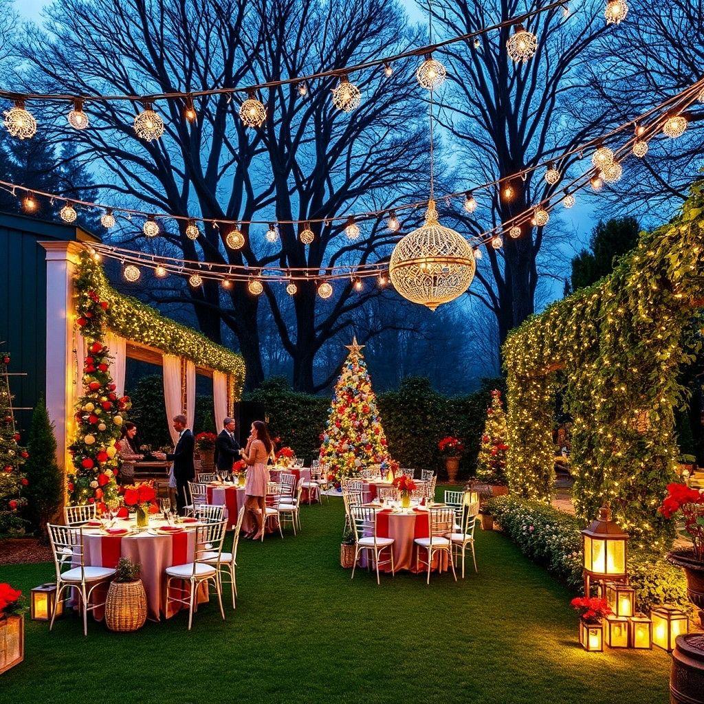 Elegant outdoor celebration with string lights