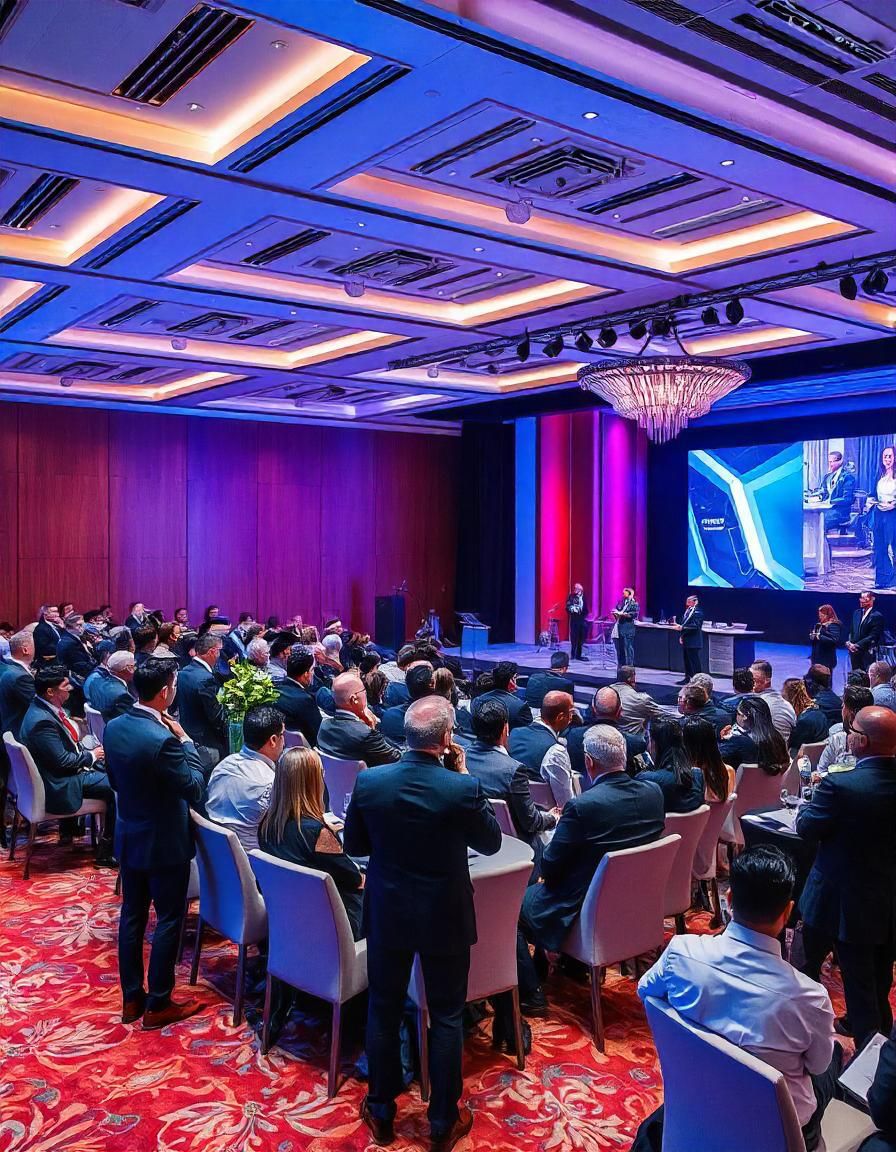 Corporate conference with presentation stage